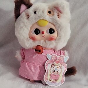 Kittens Wardrobe Cute Pink and White Plush Toy with Brown Accents